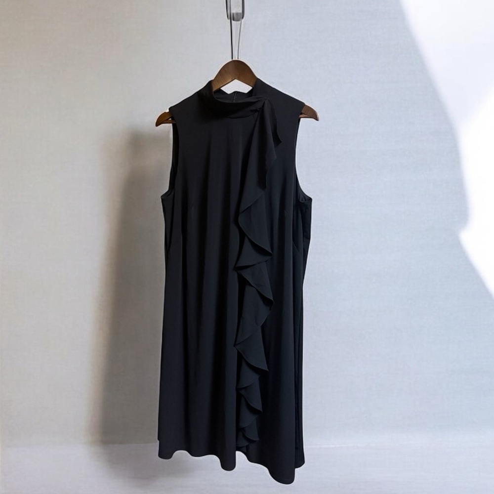 London Times Elegant Black Asymmetrical Ruffle Dress